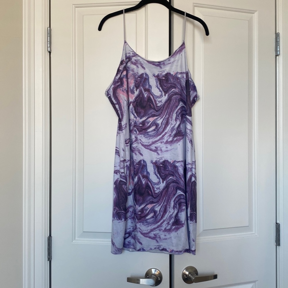 Lettuce Trim Marble Print Dress